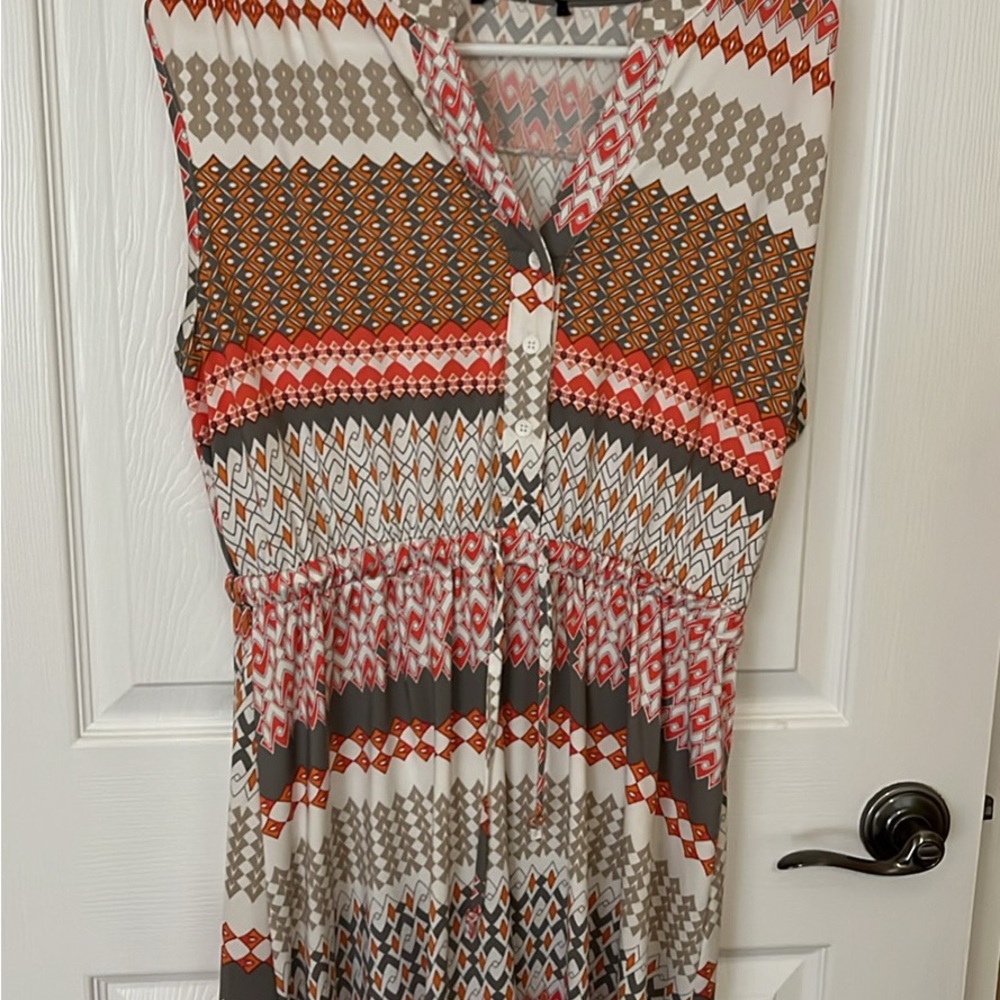 Ara Brown and Orange Smocked Tunic with Mandarin Collar